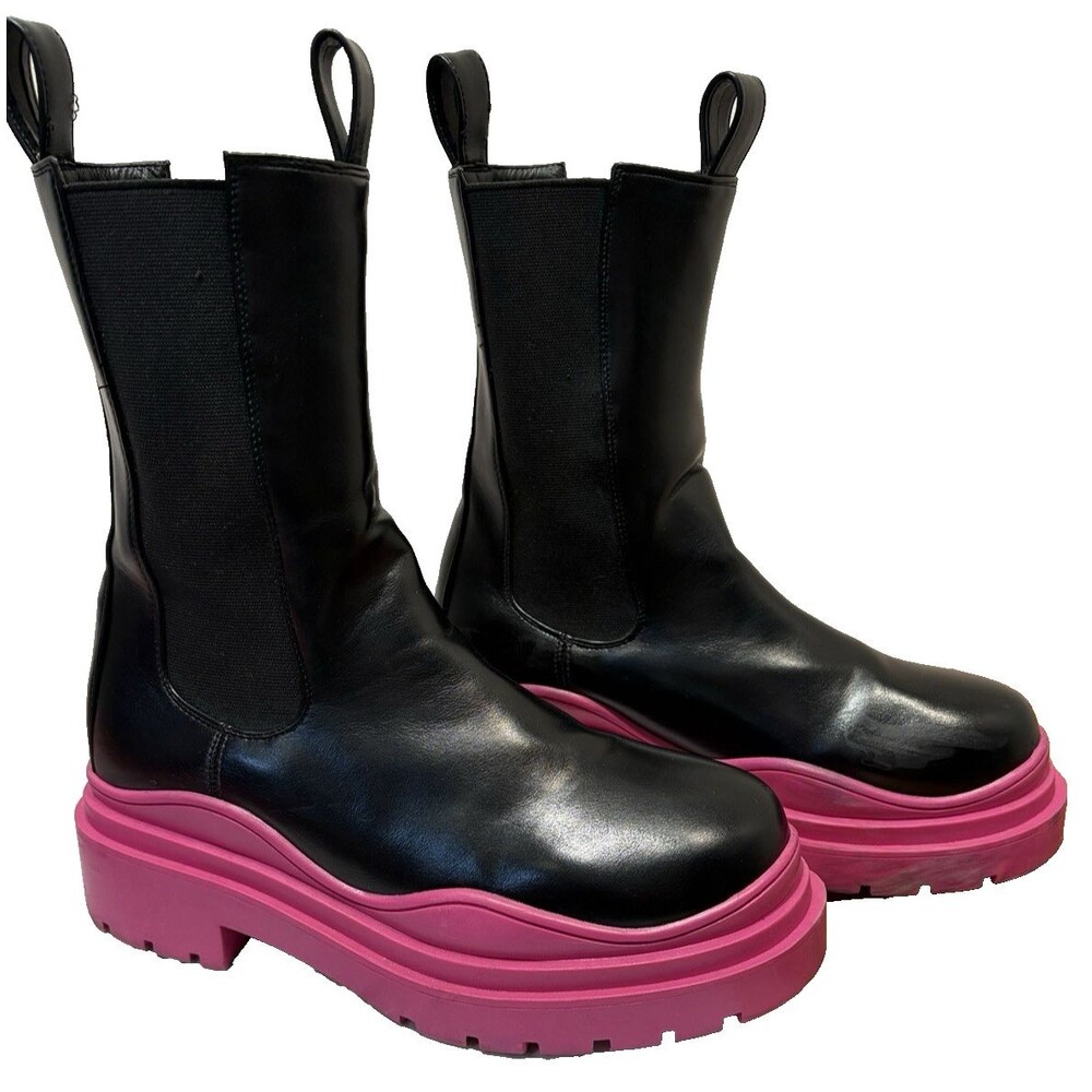 Azalea Wang Ghosted Chelsea Boots Womens 8 Black Hot Pink Platform Lug Sole